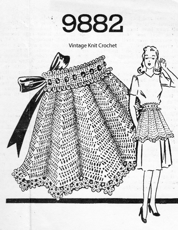 Vintage Crochet Apron Pattern, Flower Border No 9882