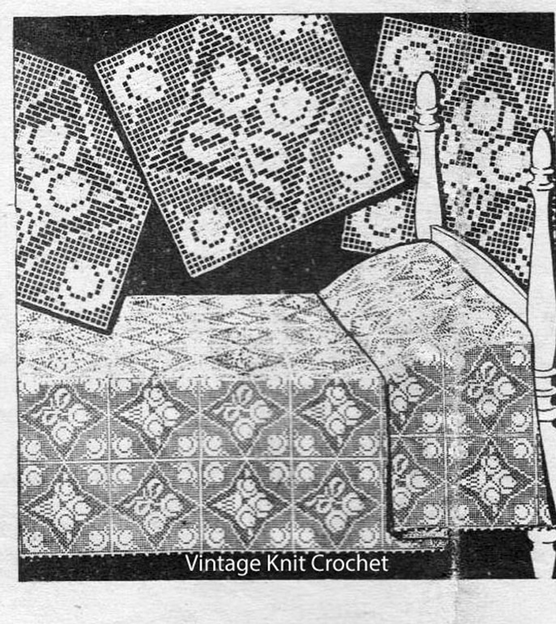 Rose Filet Crochet Bedspread Pattern, Design 1420