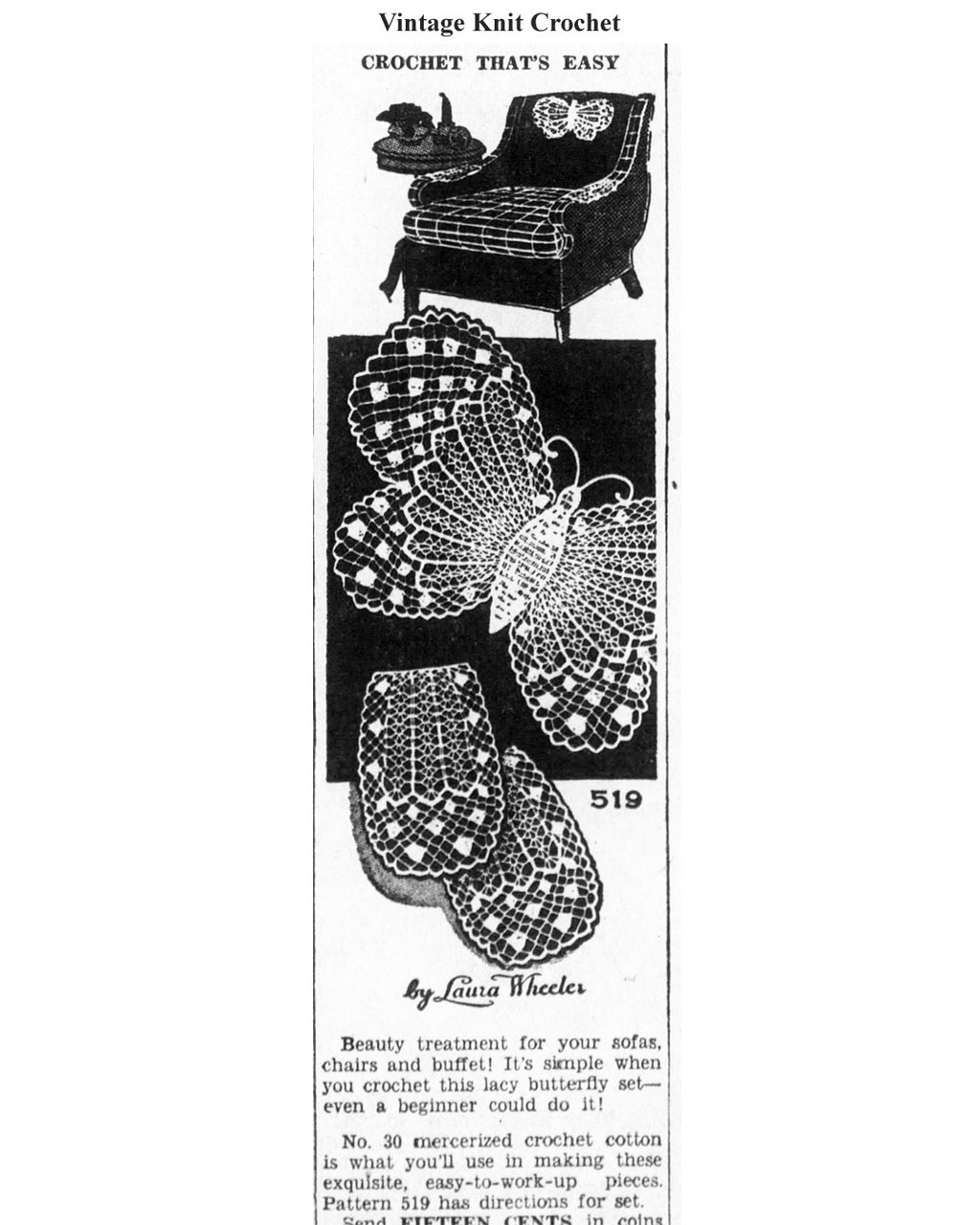 mail order design 519 crocheted butterfly chair set newspaper advertisement