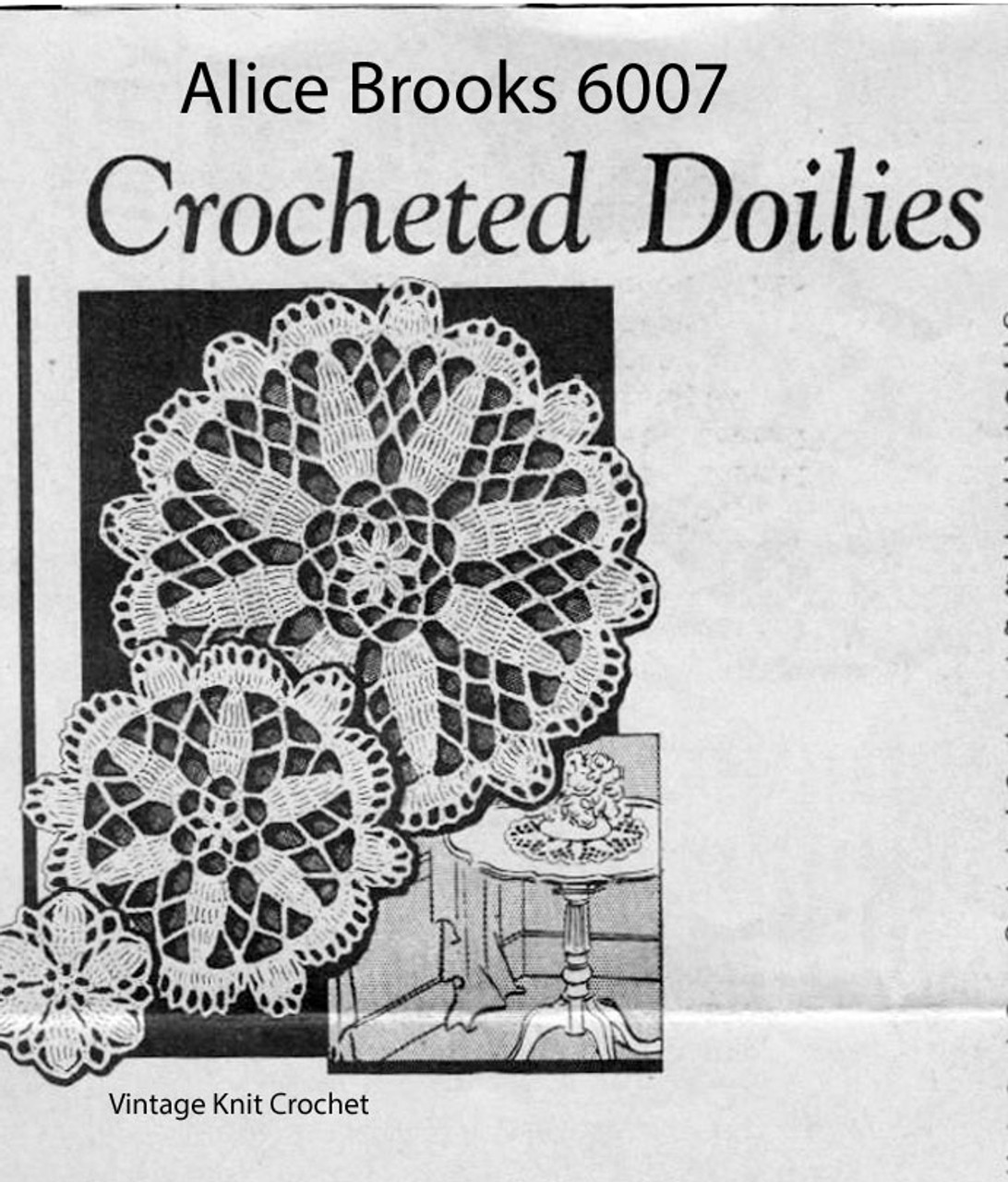 Vintage Flower Doilies Crochet Pattern, Mail Order 6008