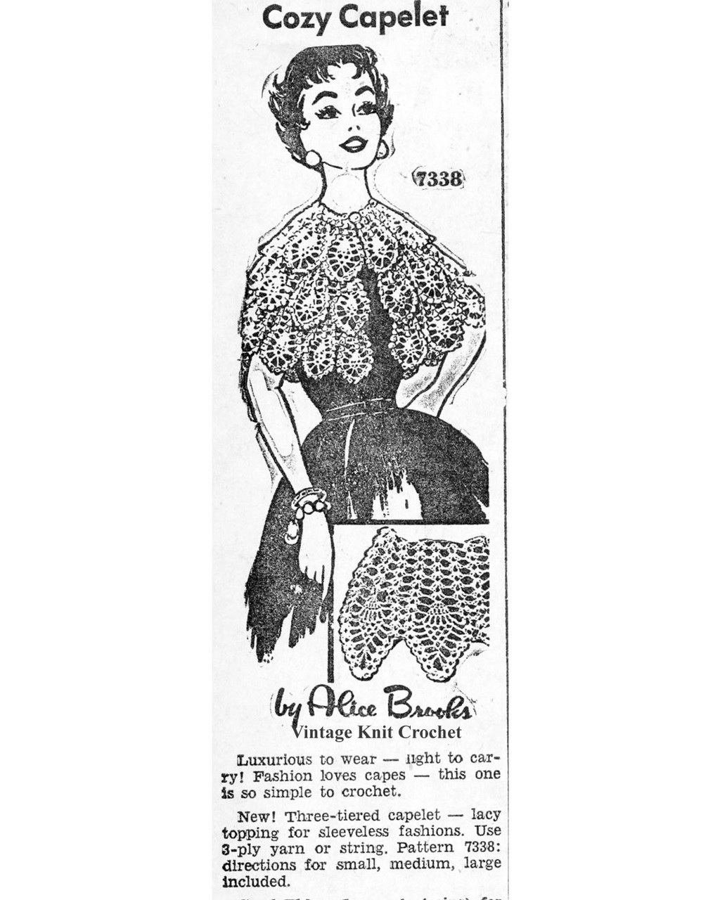 Mail Order Design 7338 Crochet pineapple capelet newspaper advertisement