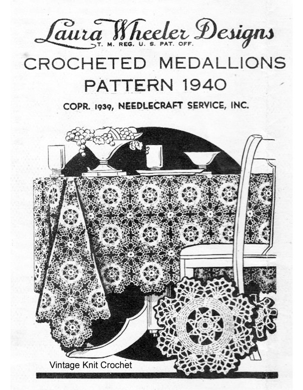 Crochet Medallion Tablecloth pattern, Laura Wheeler 1940