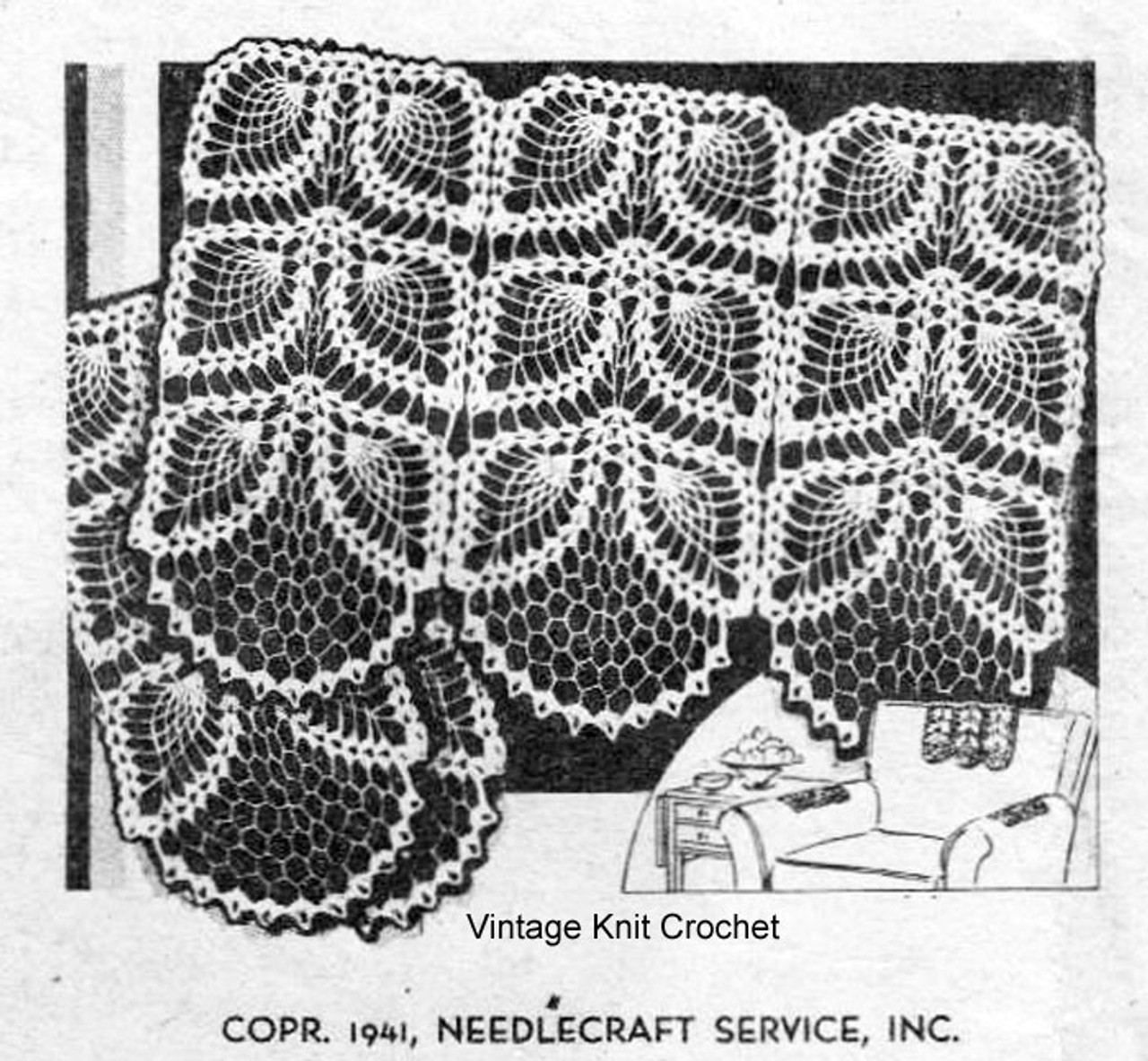 Vintage 1941 Pineapple Crochet Chair Set Pattern Design 2971