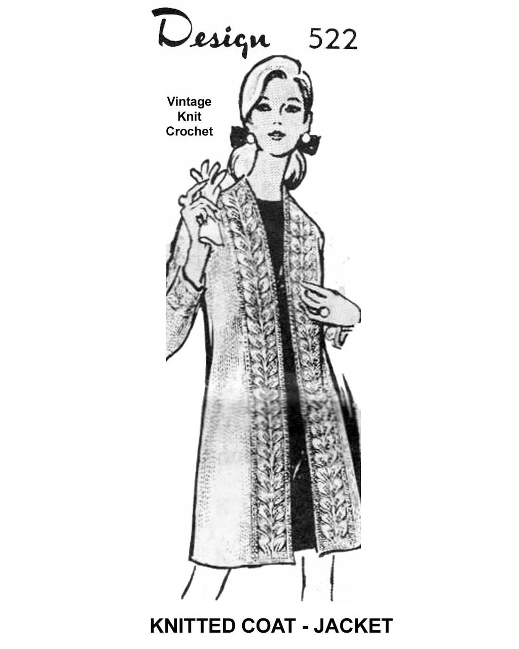 Knitted Jacket or Coat Pattern, Leaf Panels, Laura Wheeler Design 6522