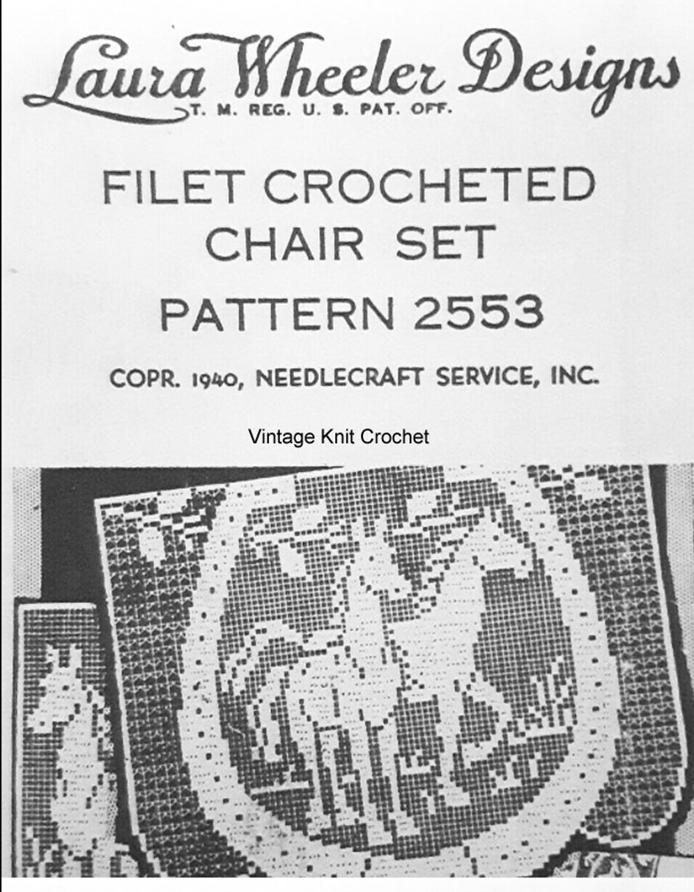 Filet Crocheted Horses Chair Doily Pattern Design 2553