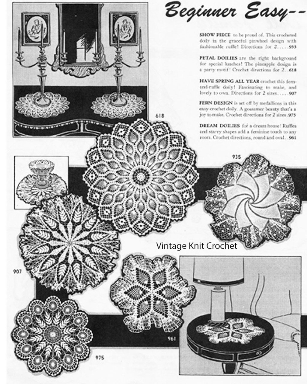 Crochet Fern Doily Design 975, 1962 Laura Wheeler Catalog Page