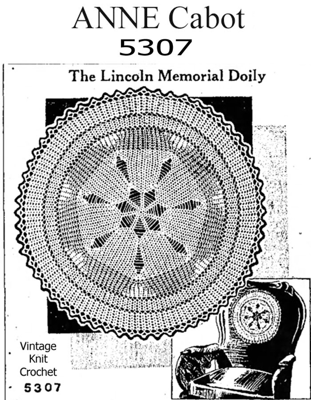 Vintage Lincoln Crochet Doily Pattern, Anne Cabot 5307