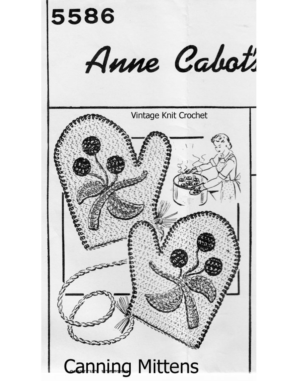 Vintage Crochet Potholder Mitts Pattern, Anne Cabot 5586