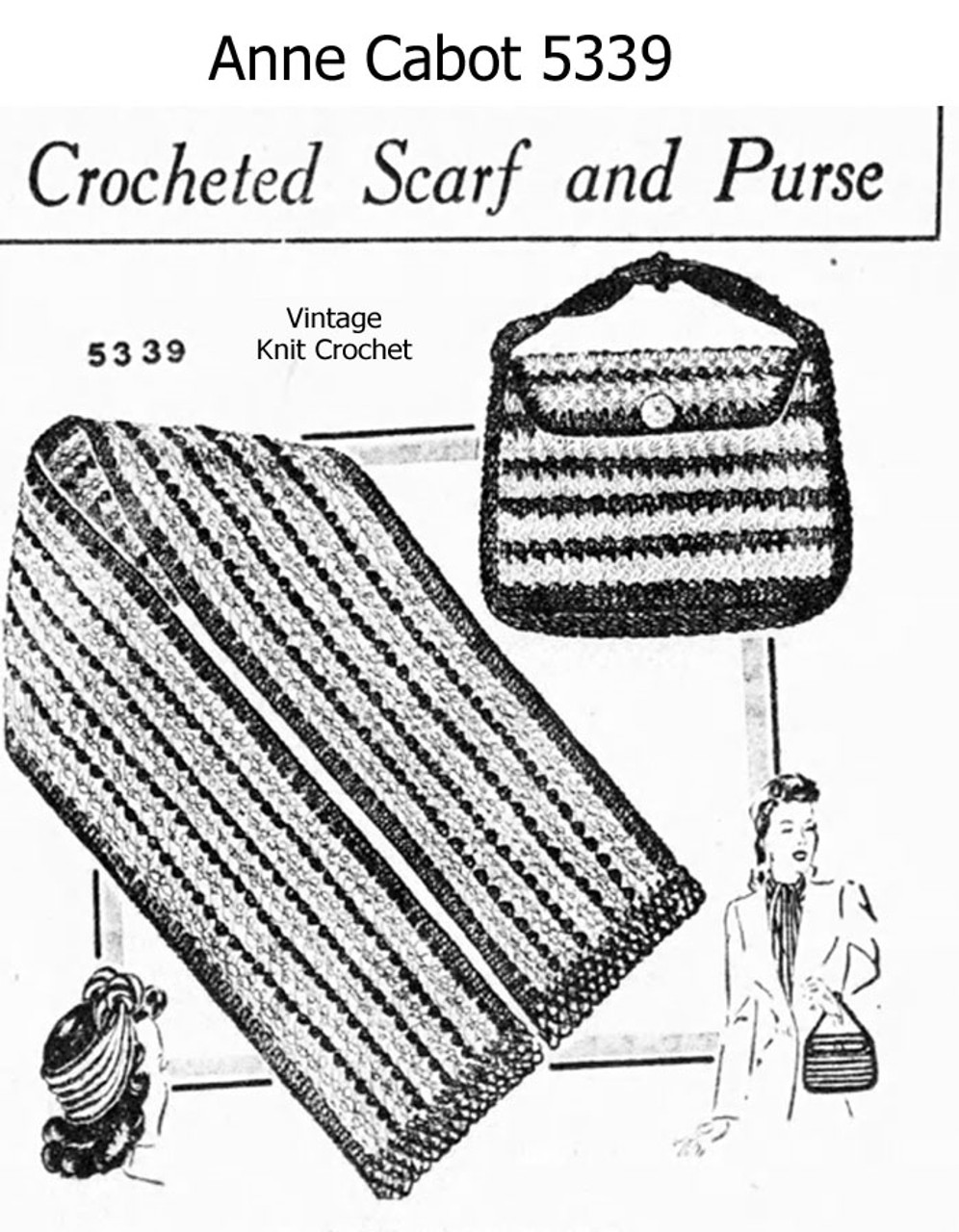 Vintage Crochet Purse and Scarf Pattern, Anne Cabot 5339