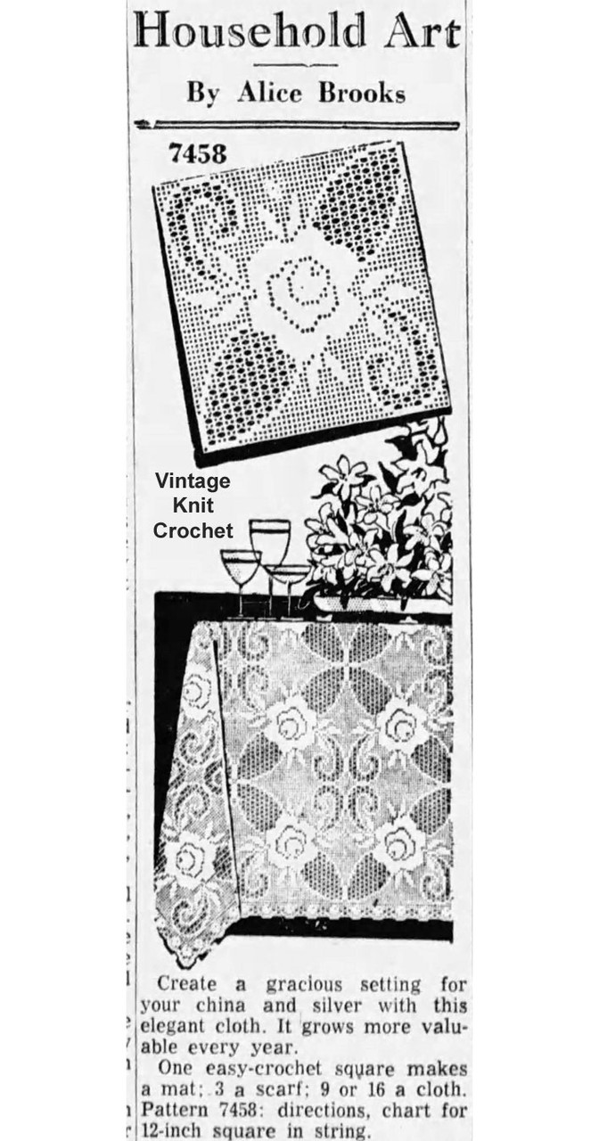 Alice Brooks 7458 Filet Crochet Square Newspaper Advertisement