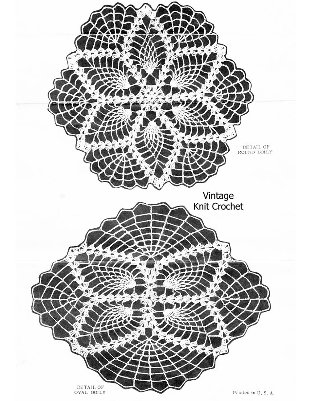 Small oval crochet pineapple doilies pattern, Alice Brooks 7500