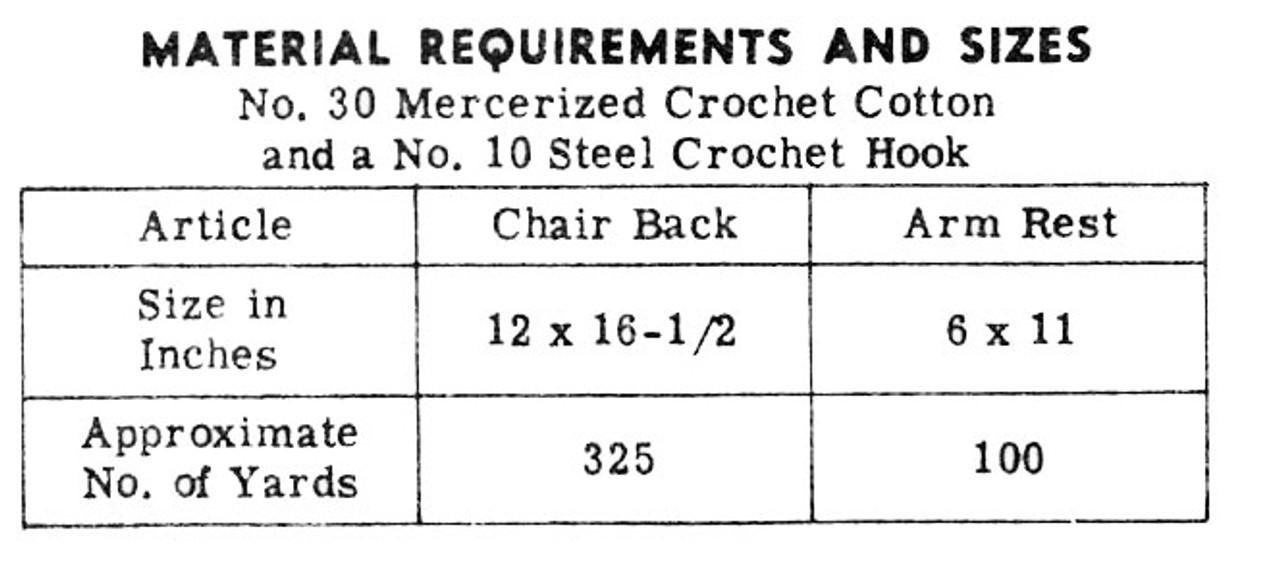 Crochet Chair Set Materials Chart Design 3154