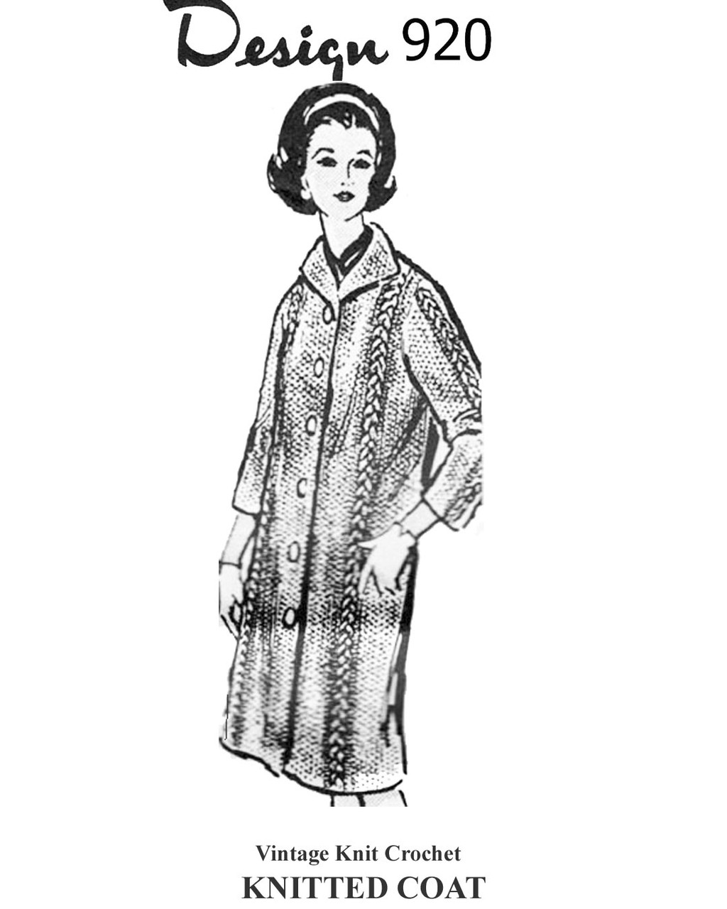 Knee Length Knitted Coat Pattern, Laura Wheeler Design 920