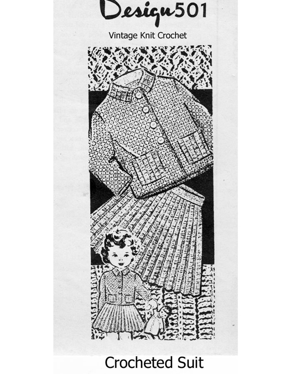 Girls Crochet Jacket Skirt Pattern, Mail Order Design 501