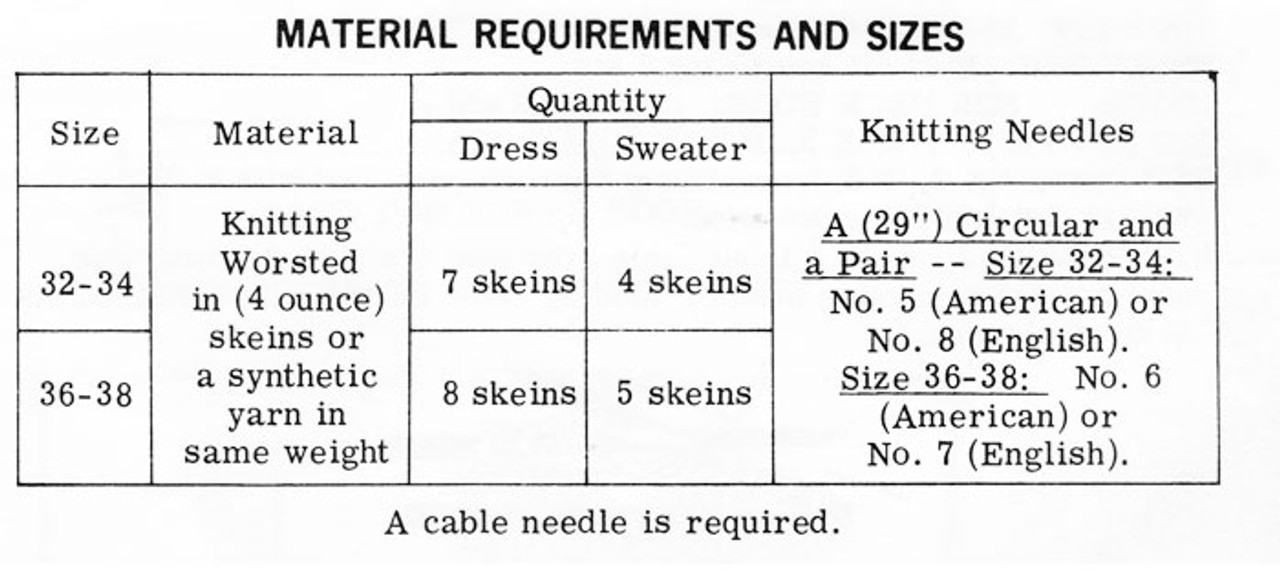 Knitted Dress Pattern, Cable Trim Design 7219