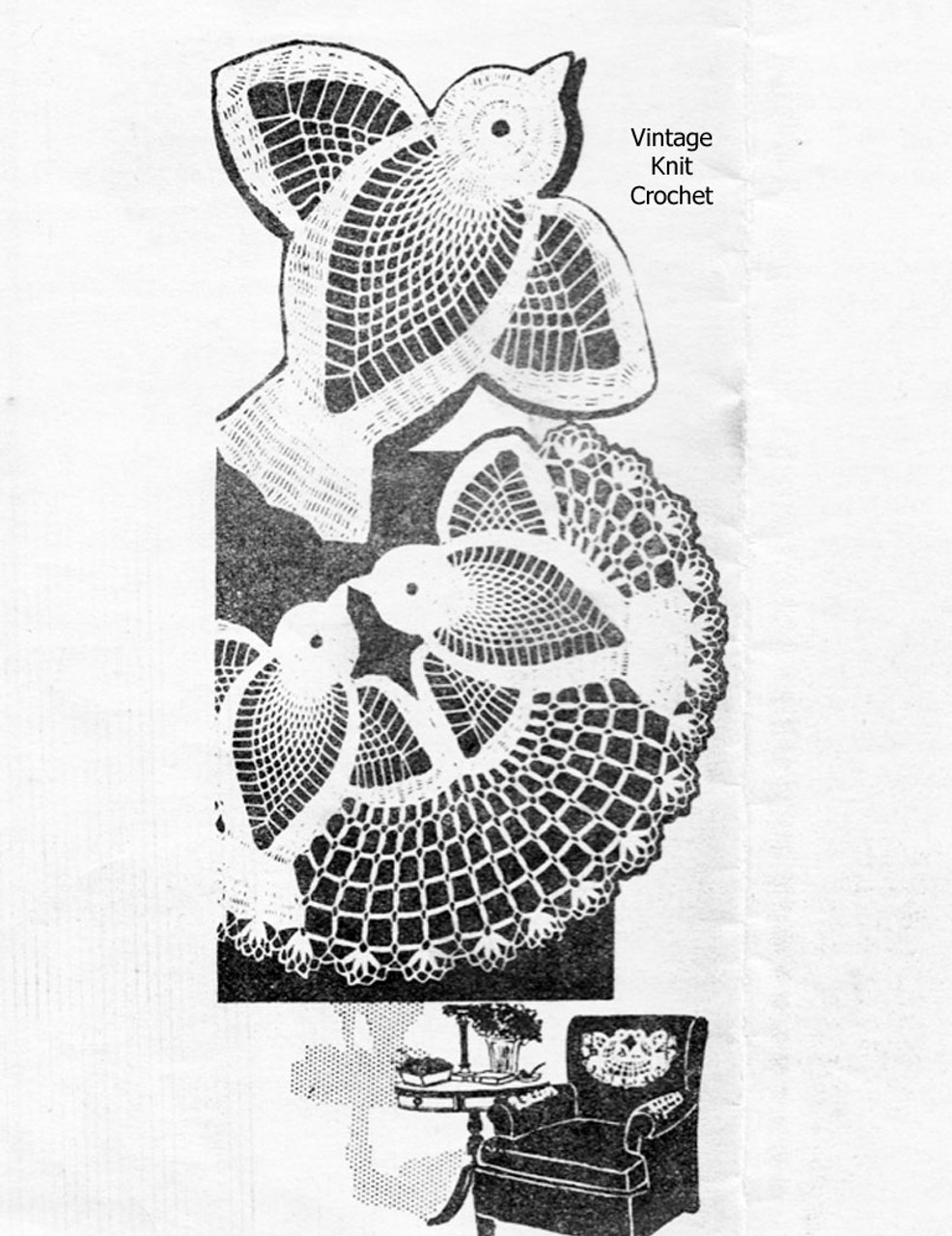 Vintage Bluebird Crochet Chair Set Pattern, Alice Brooks 7086