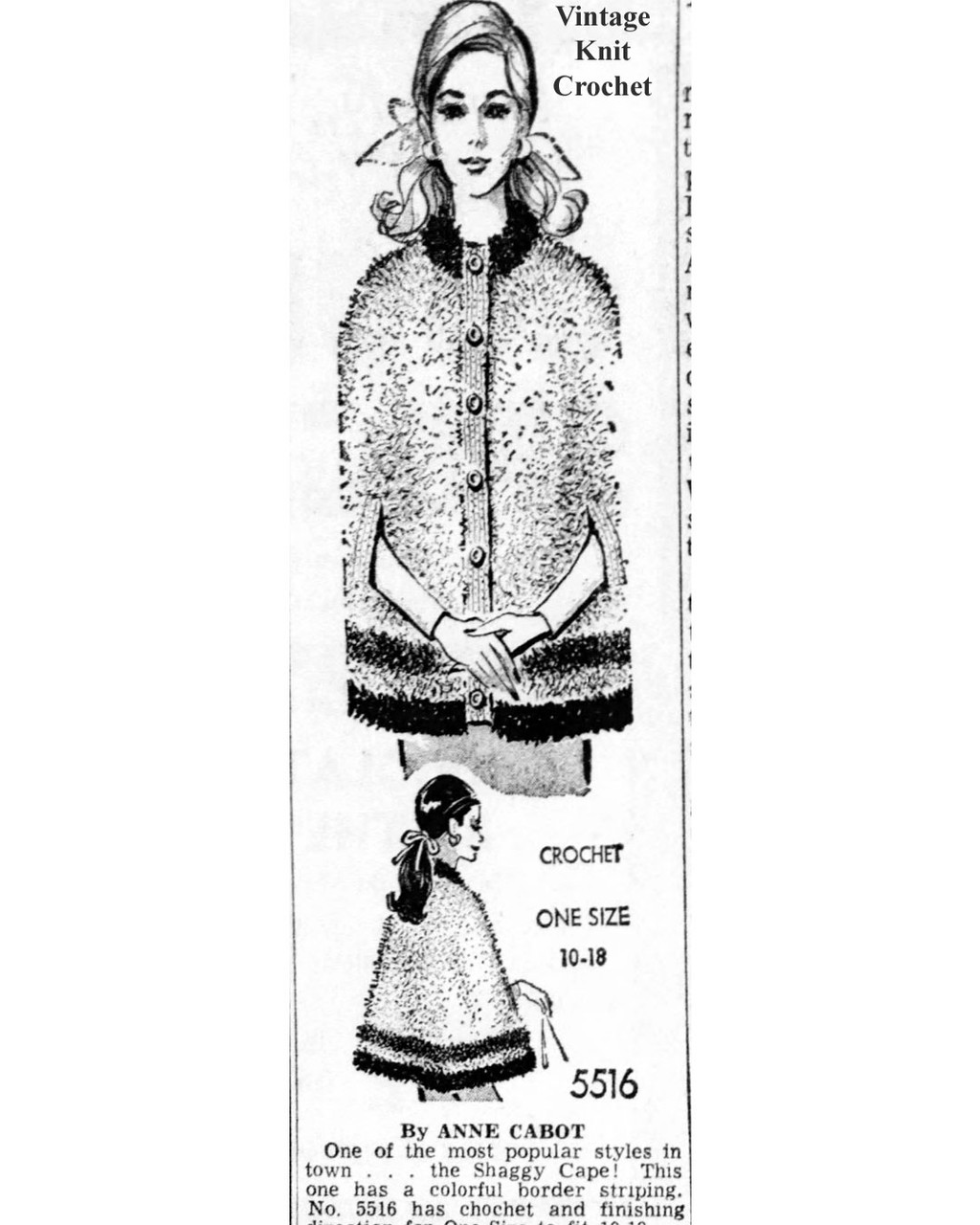Mail Order Pattern No 5516 Crochet Cape Newspaper Advertisement