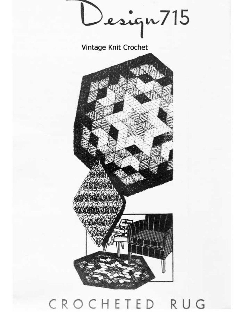Large Crochet Hexagon Rug Pattern, Design 715