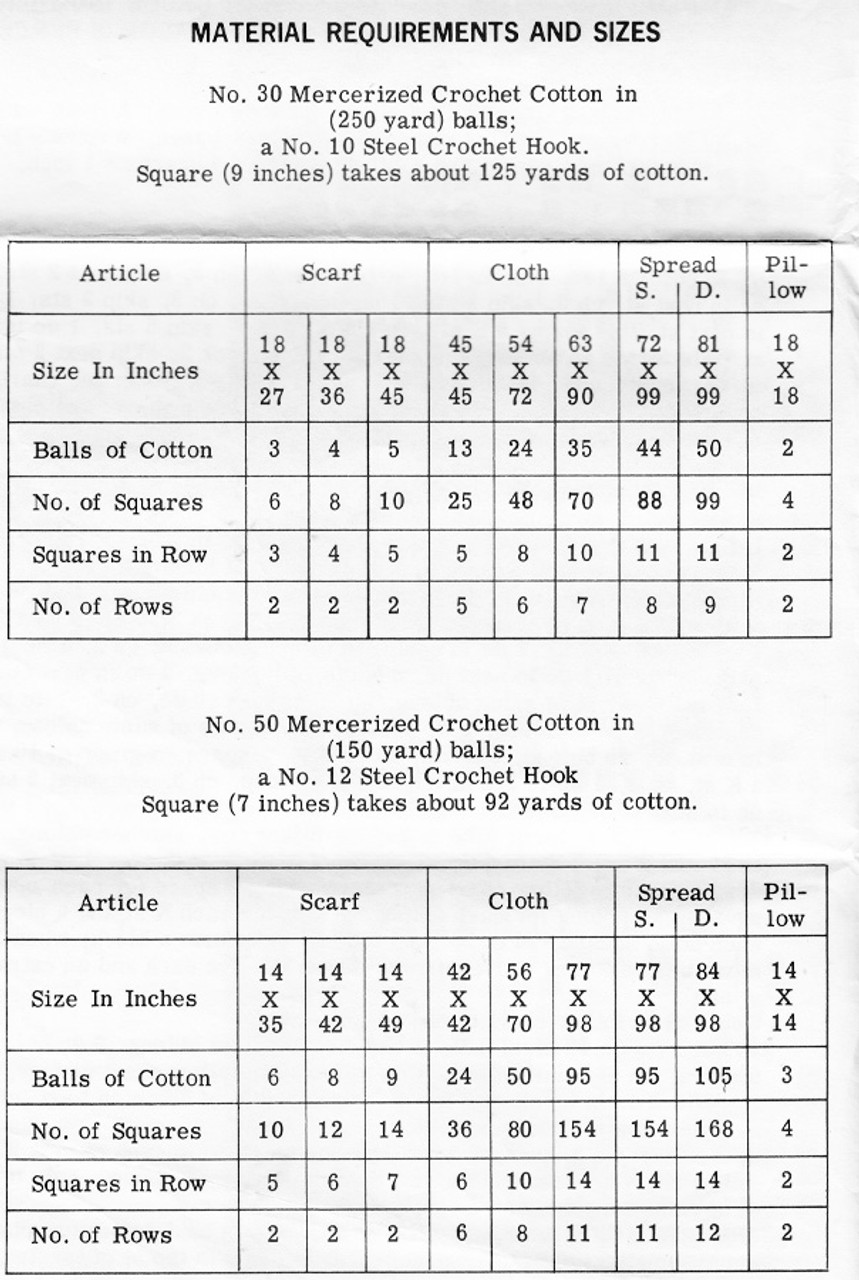 filet crochet, 7 and 9 inch square pattern Design 547