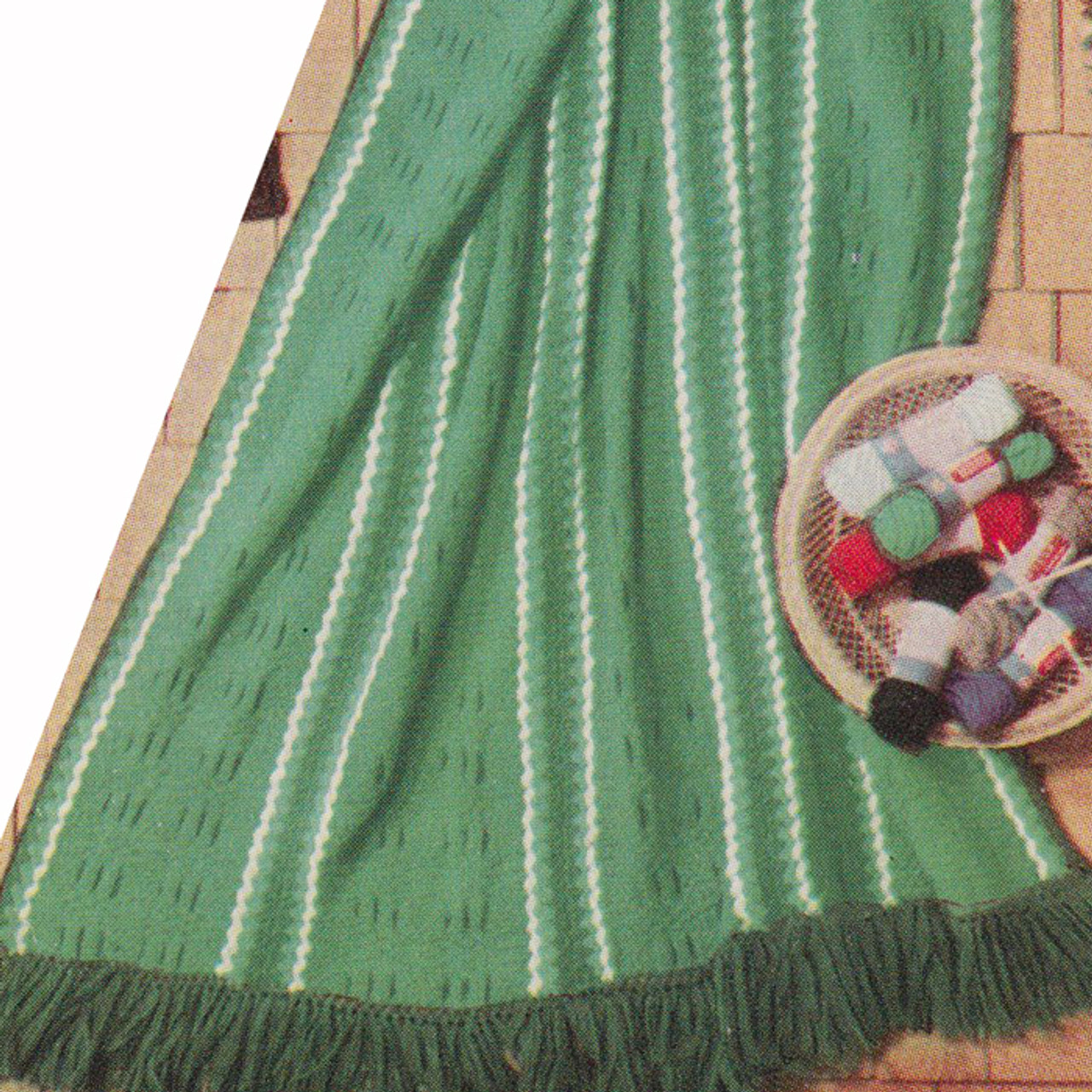 Vintage Afghan Knitting Pattern with Narrow Stripes and Fringe