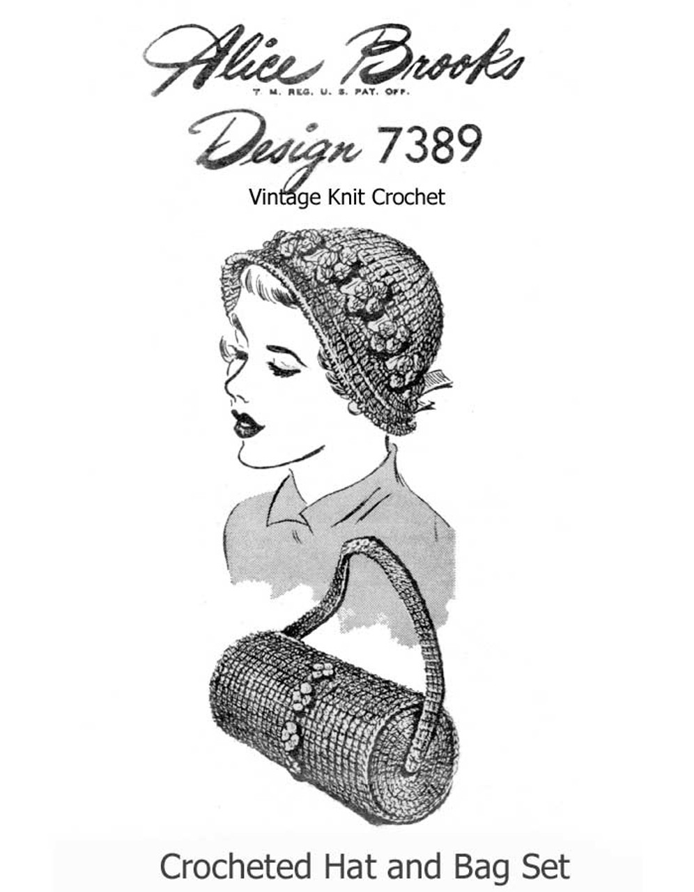 Vintage Cloche Hat, Tube Handbag Crochet Pattern, Design 7389