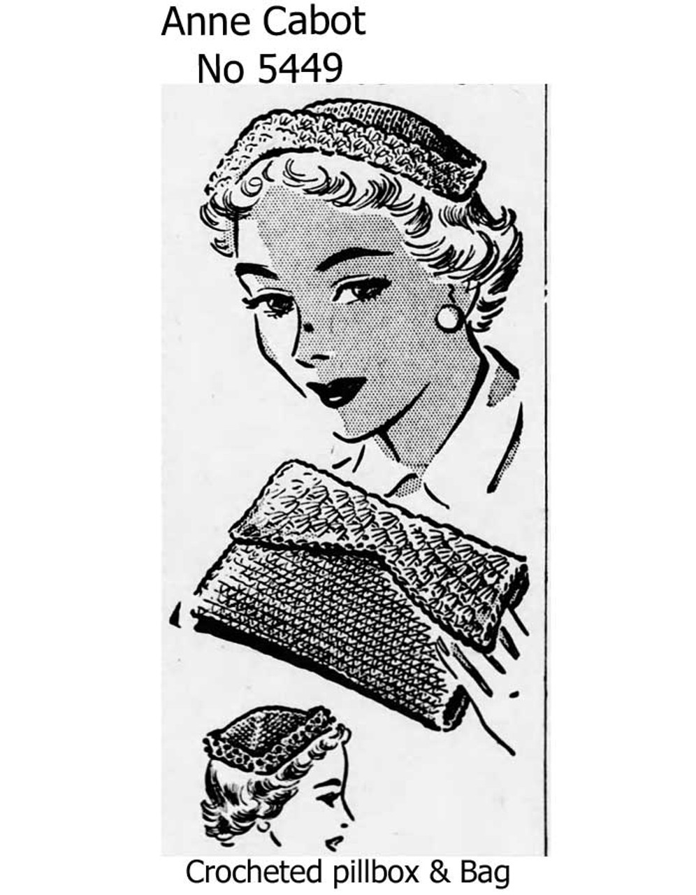 Vintage Crochet Pillbox Hat Pattern, Clutch Bag, Anne Cabot 5449