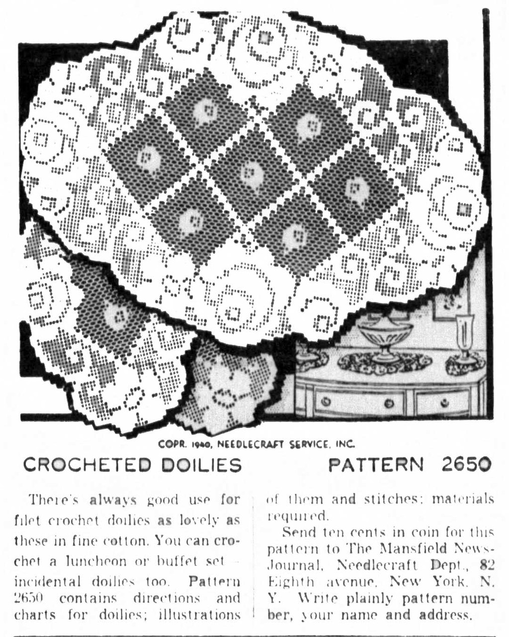 Laura Wheeler 2650 Filet Crochet Doilies Pattern 