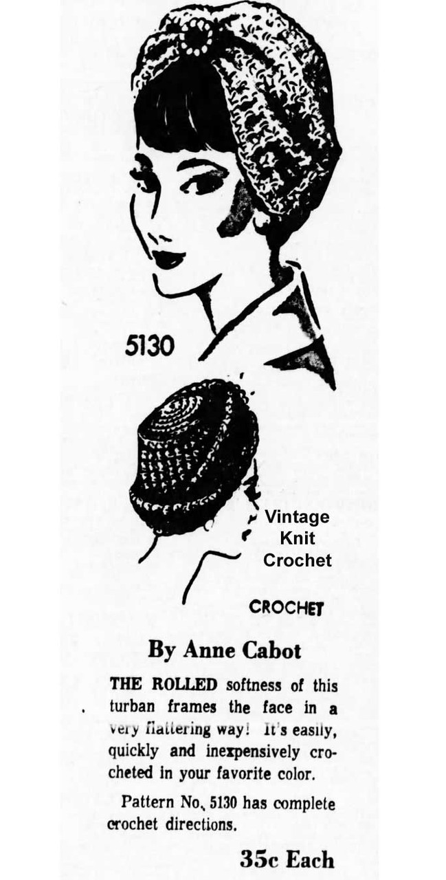 Anne Cabot 5130 crocheted turban newspaper advertisement