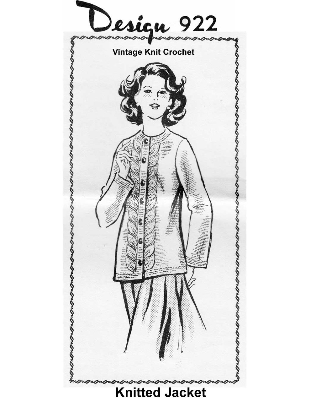 Knitted Leaf Panel Jacket Pattern Design 922