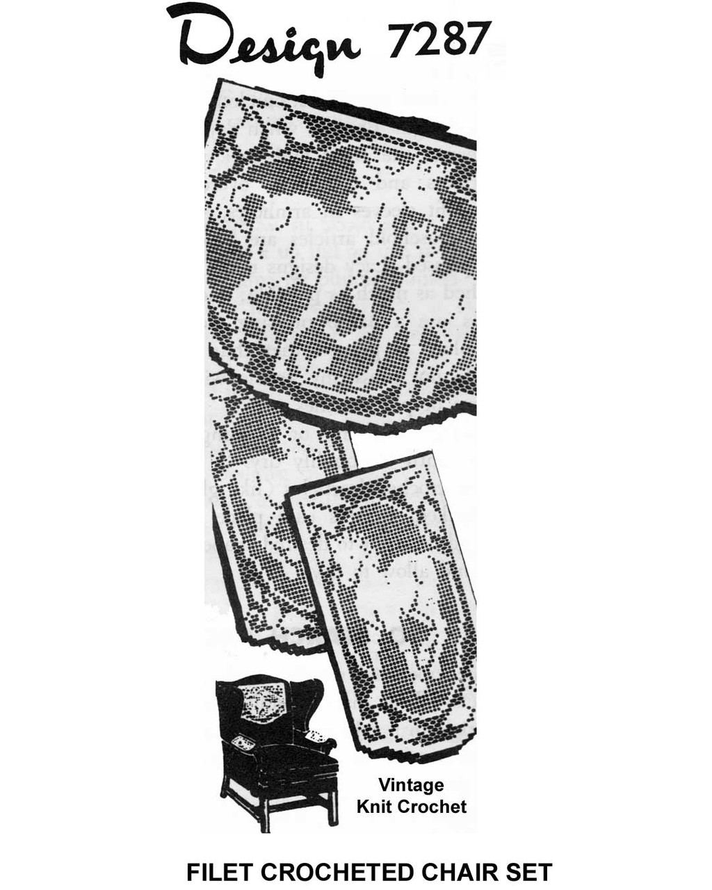 Running Horses in Filet Crochet Pattern, Mail Order Design 7287