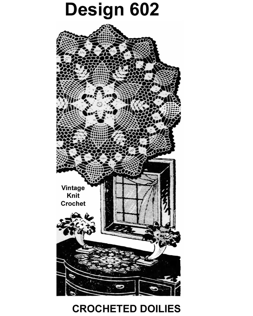 Crochet Fern Doilies Pattern, Small Large, Mail Order Design 602
