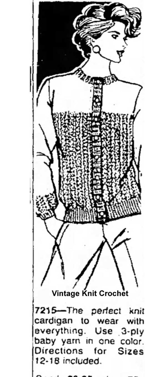 Alice Brooks 7215 Knitted Cardigan Newspaper Advertisement