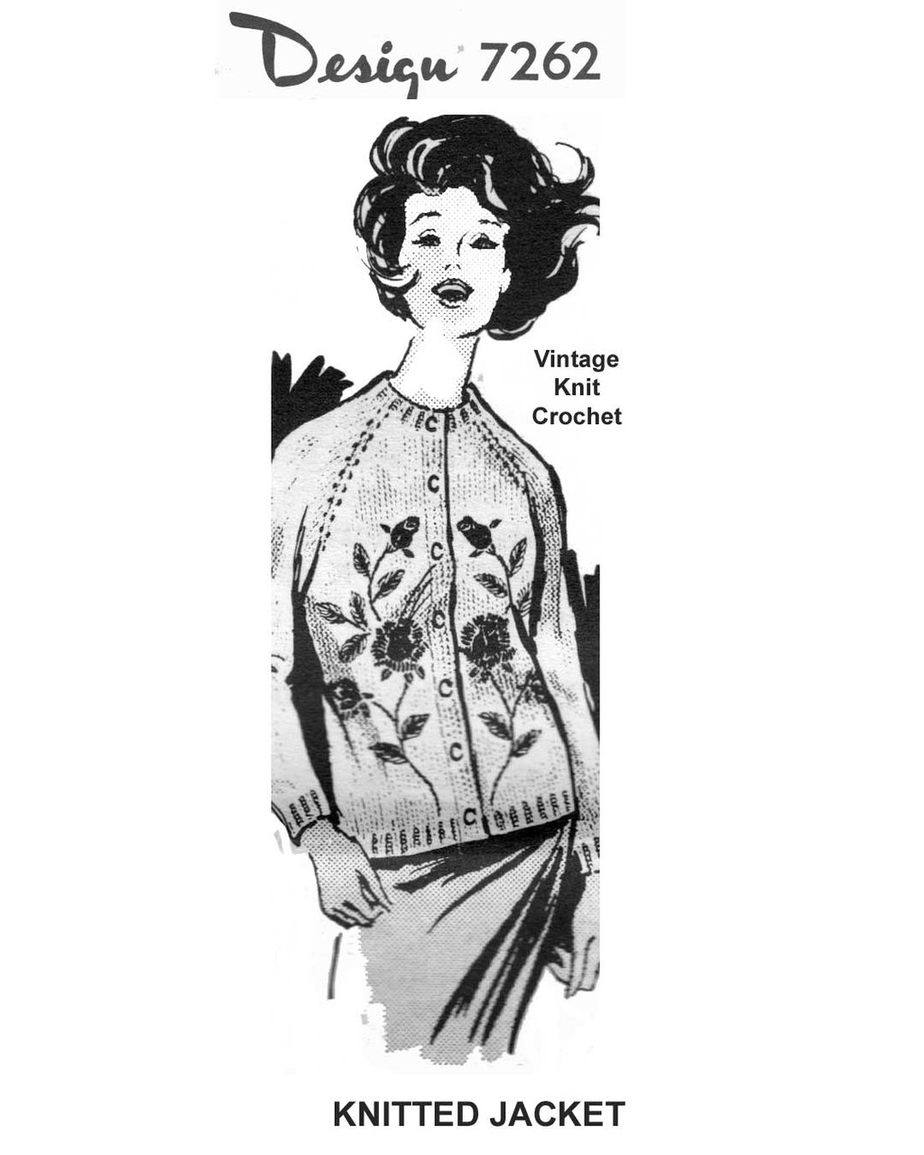 Womans Knitted Raglan Sleeve Jacket Pattern Design 7262