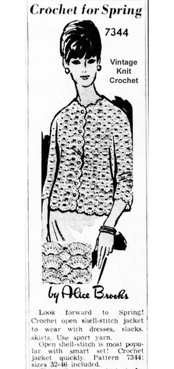 Alice Brooks 7344 Crochet Jacket Newspaper Advertisement