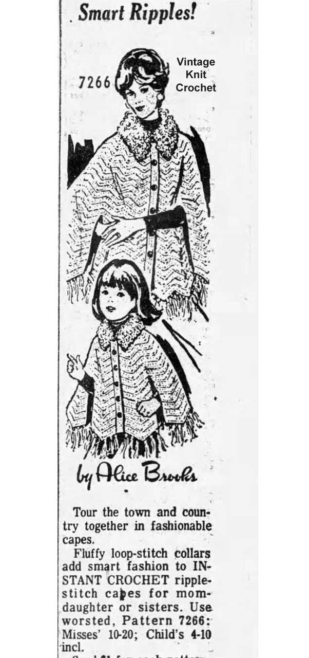 Alice Brooks 7266 Ripple Crochet Capes Newspaper Advertisement