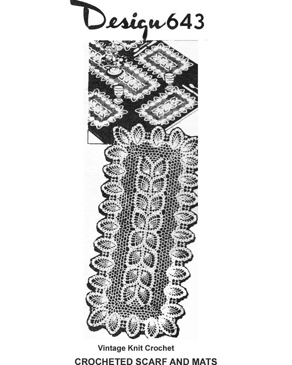 Crocheted pineapple runner mats pattern, Mail Order Design 643