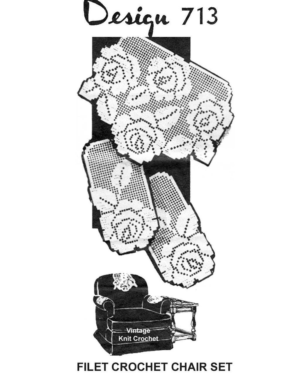 Rose File Crochet Chair Doily Pattern Set Design 713