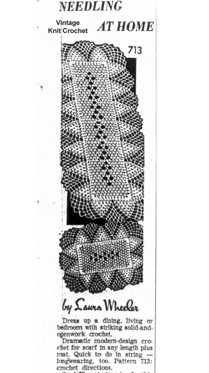 Design 713, Crochet Runners Mats Pattern Newspaper Advertisement