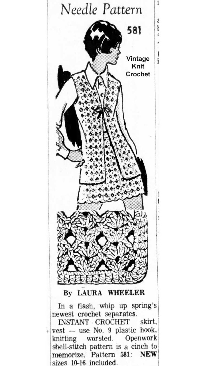 Laura Wheeler 581 Crocheted Skirt Vest Newspaper Advertisement