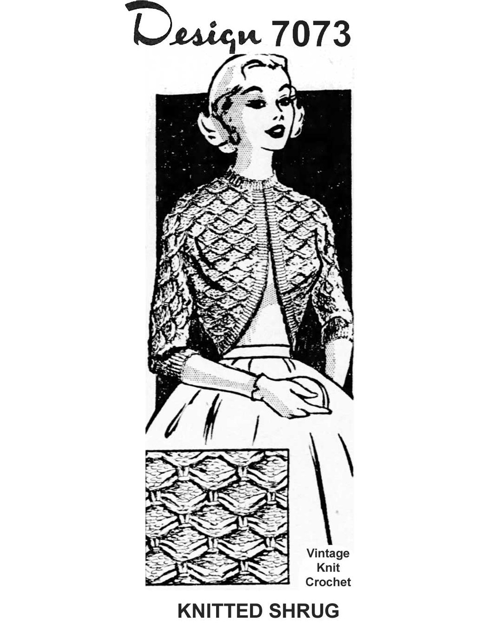 Vintage Crochet Shrug Pattern, Elbow-length sleeves design 7073