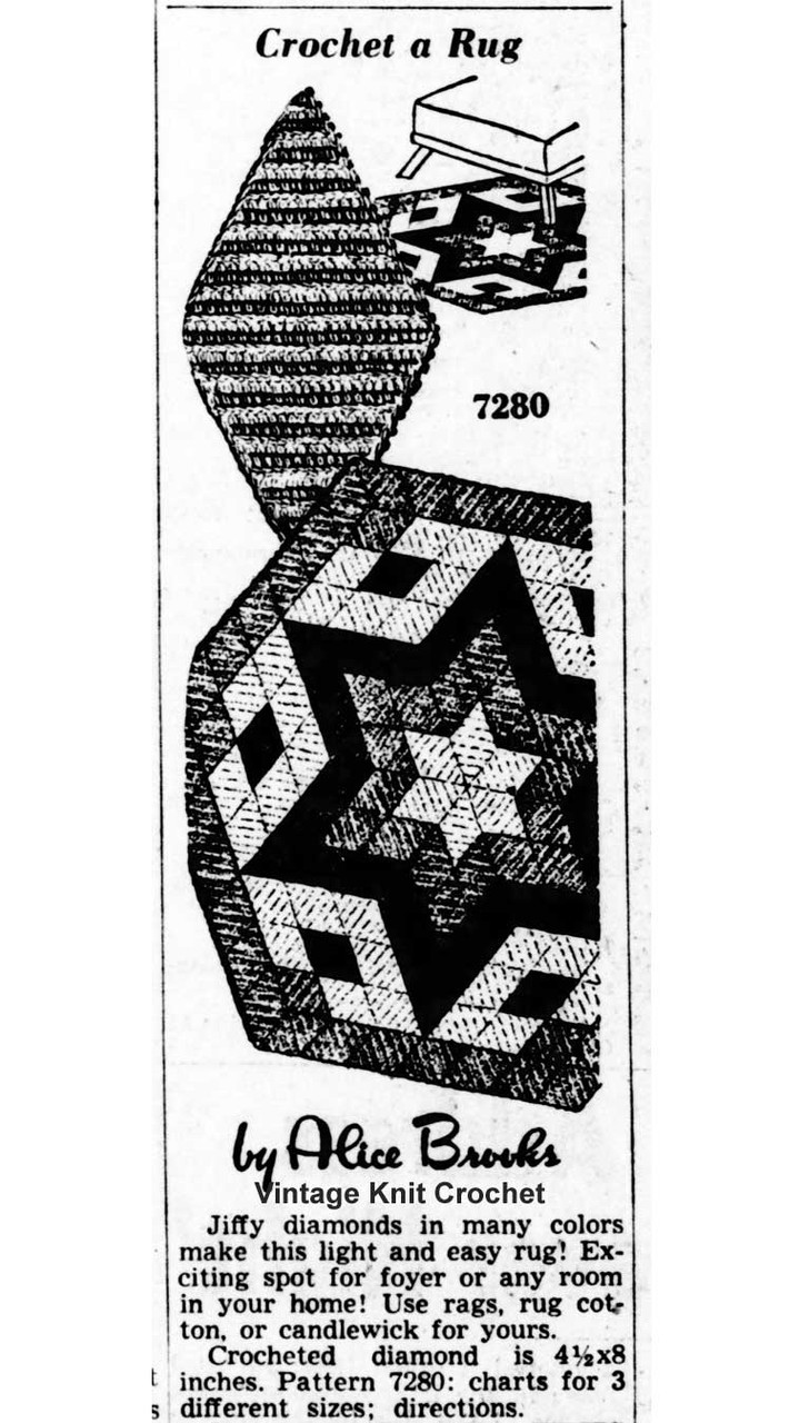 Alice Brooks Design 7280, Crochet Rug Newspaper Advertisement