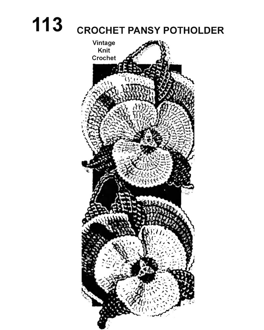 Crochet Giant Pansy Potholder Pattern, Mail Order Design 113