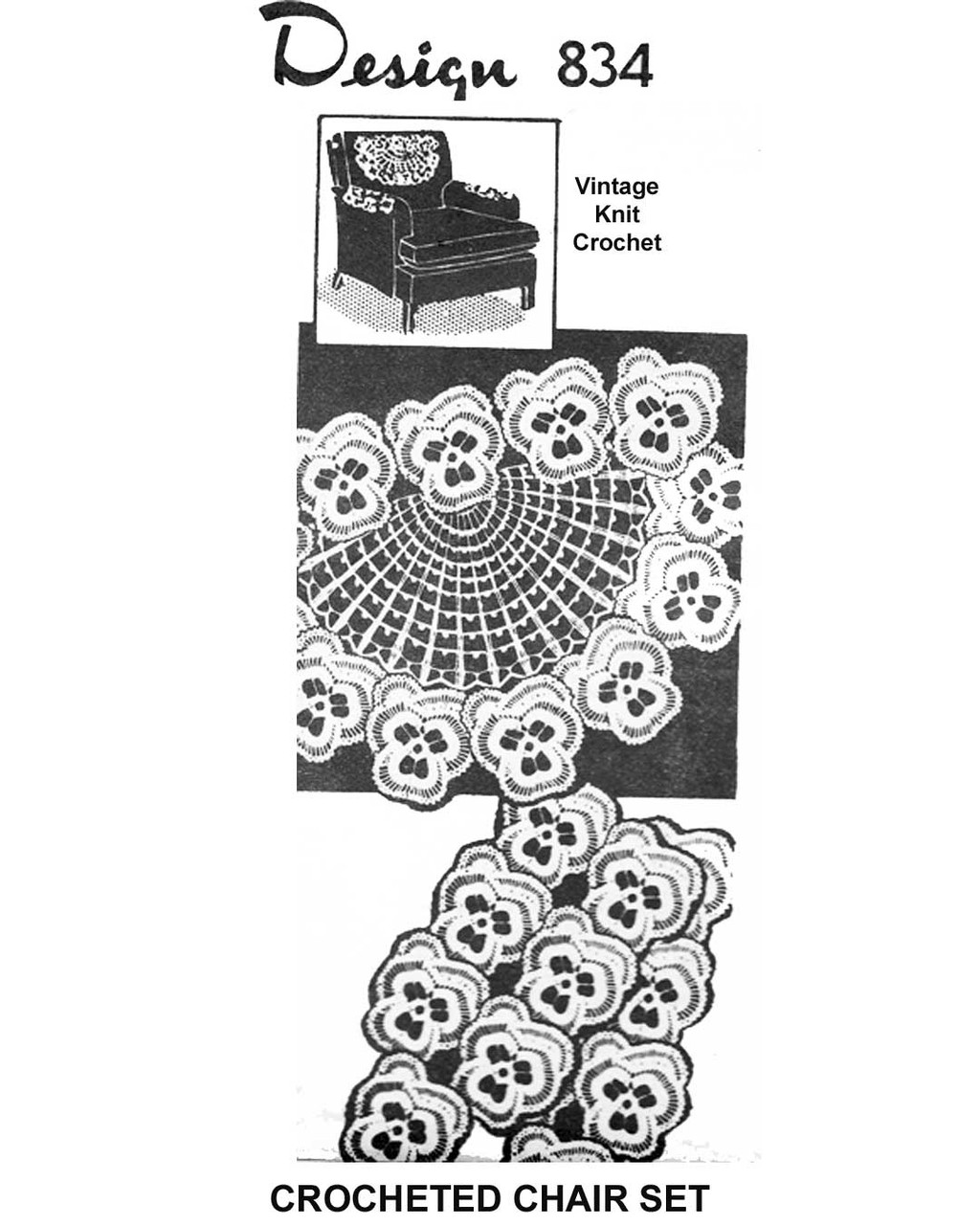 Crochet Pansy Motif Pattern, Chair Doily Set Design 834