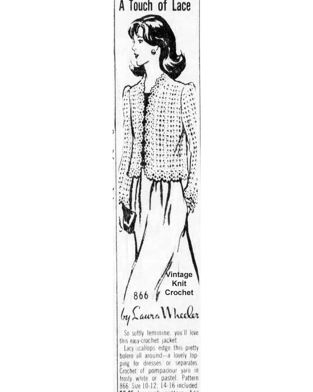 Mail Order Design 866 Crochet Bolero Jacket Newspaper Advertisement
