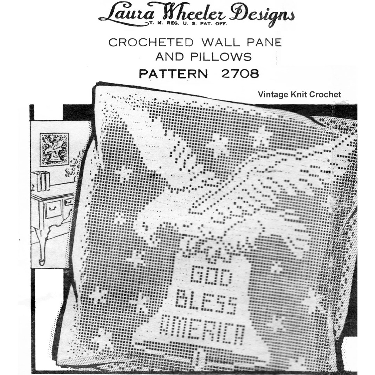 God Bless America Filet Crochet Pillow Pattern, Laura Wheeler Design 2708