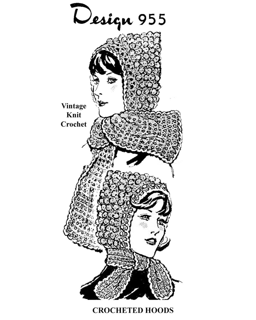 Crochet Hooded Scarf Pattern in Popcorn Stitch, Mail Order 955