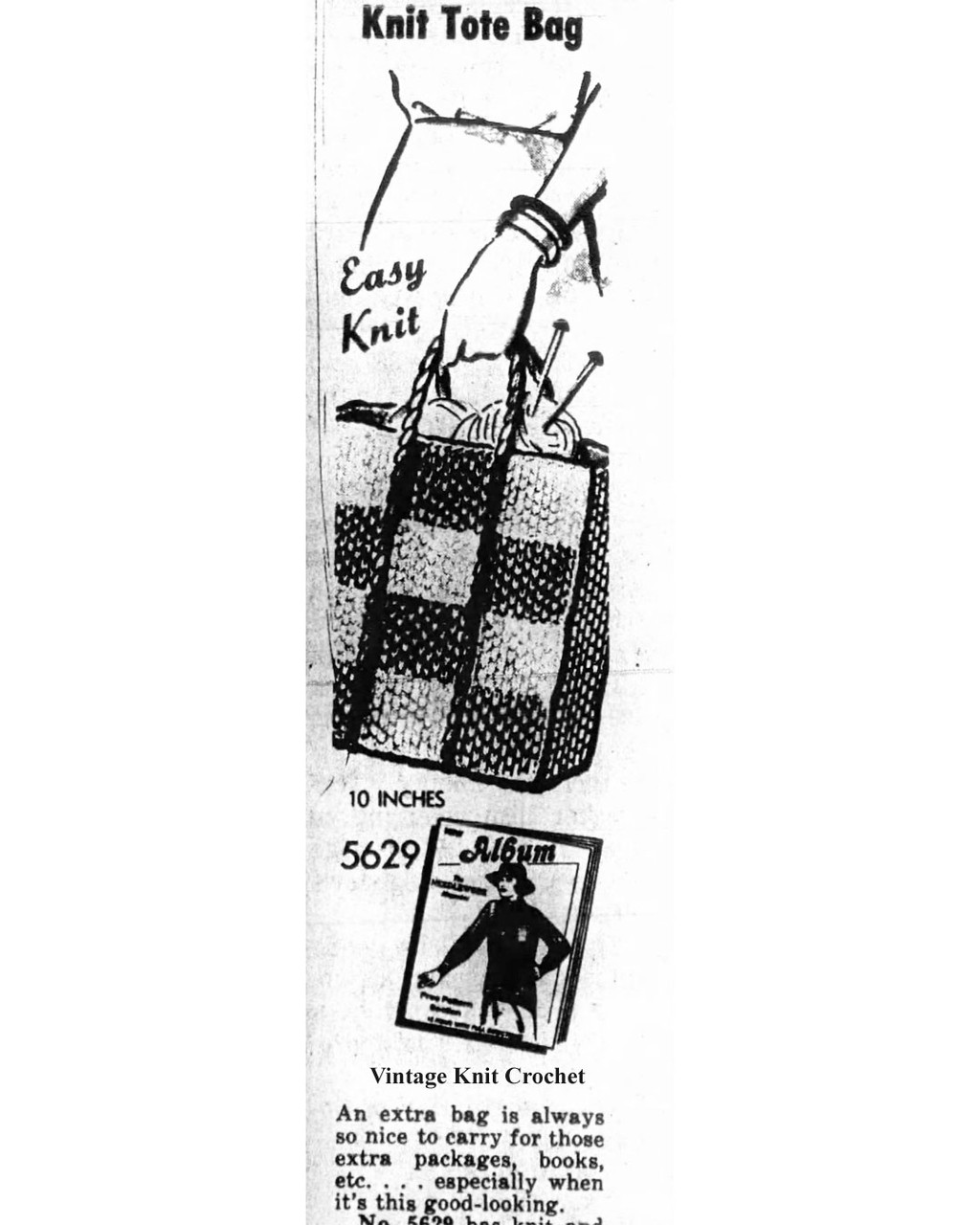 Knitted Tote Bag Checkerboard Pattern No 5629