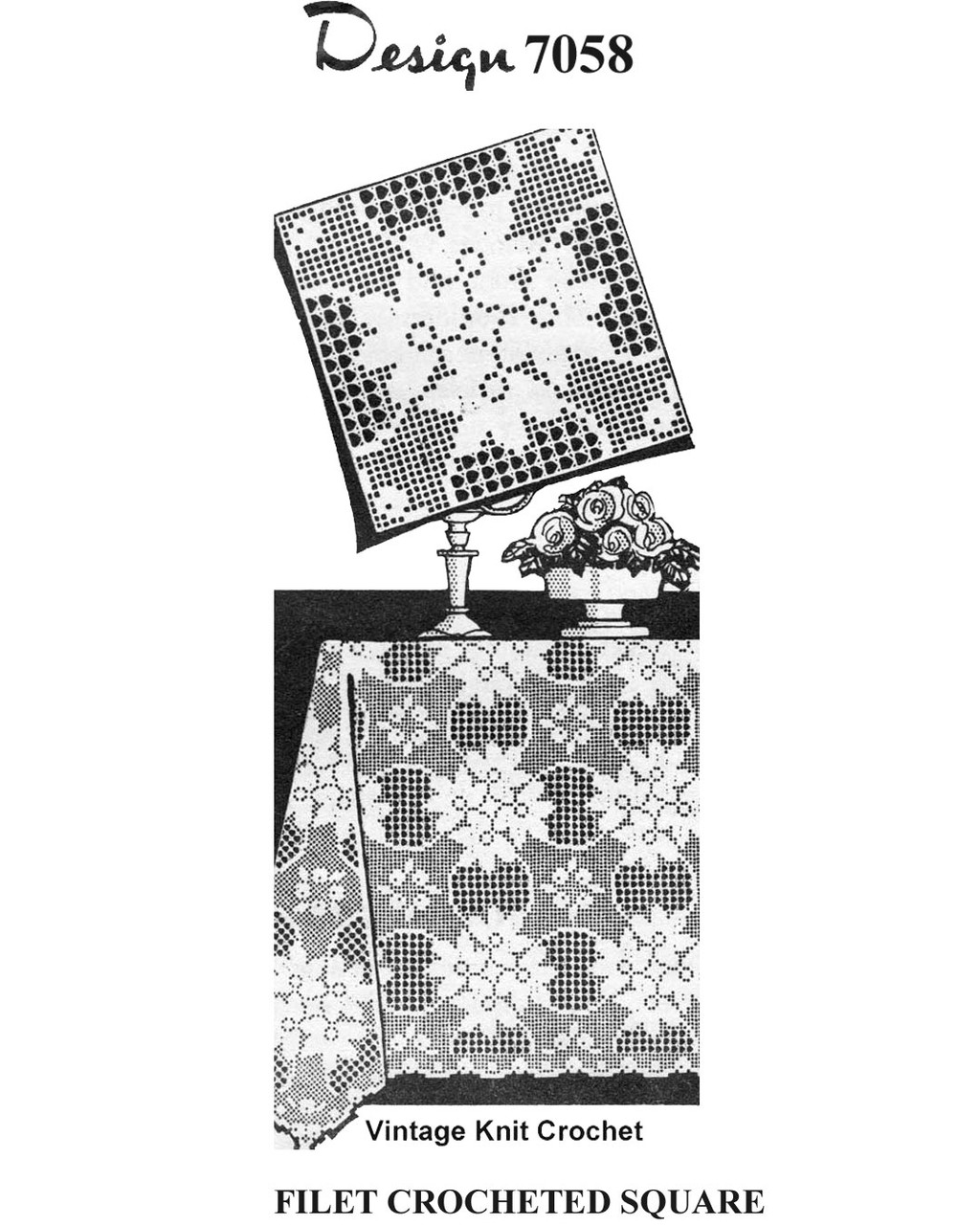 Crochet Flower Square Pattern Tablecloth Runner Design 7058