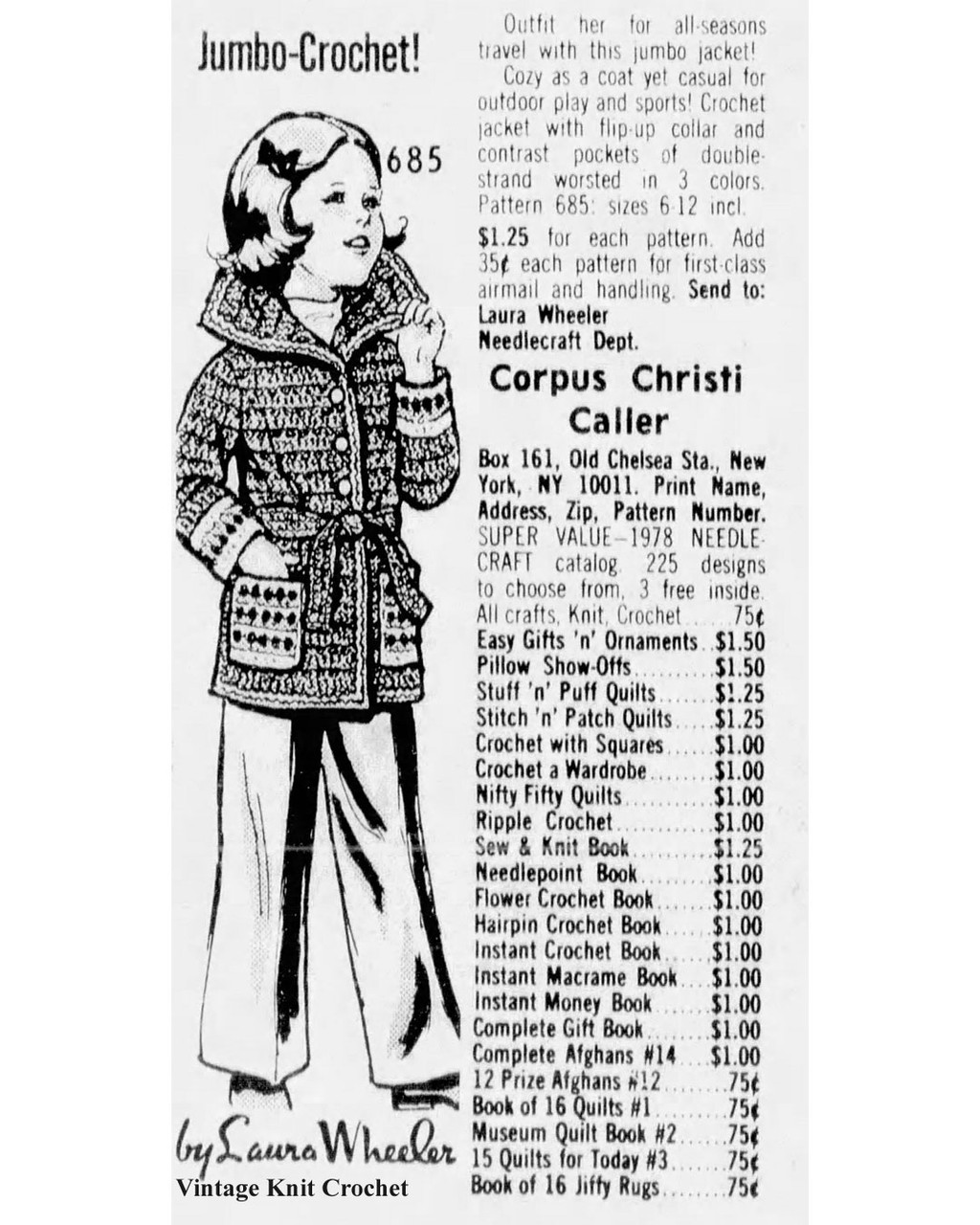 Mail Order Design 685 Childs Crochet Jacket Newspaper Advertisement 