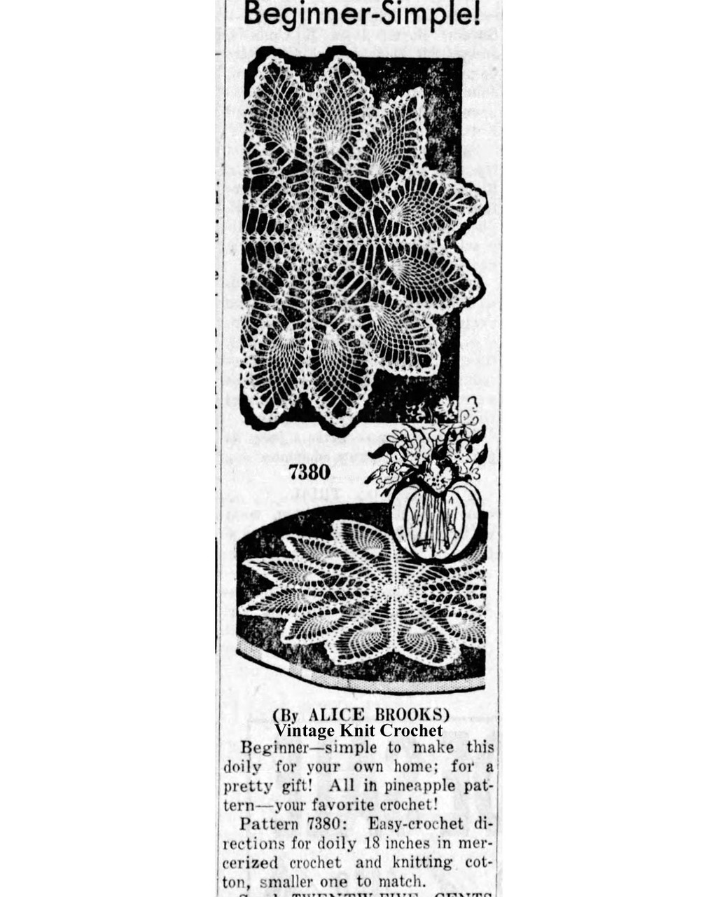 Mail Order Design 7380 Crocheted Doilies Newspaper Advertisement 